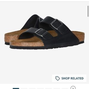 WORN 1 time- Birkenstock black oiled leather Arizona slides. Women’s size 9-9.5N